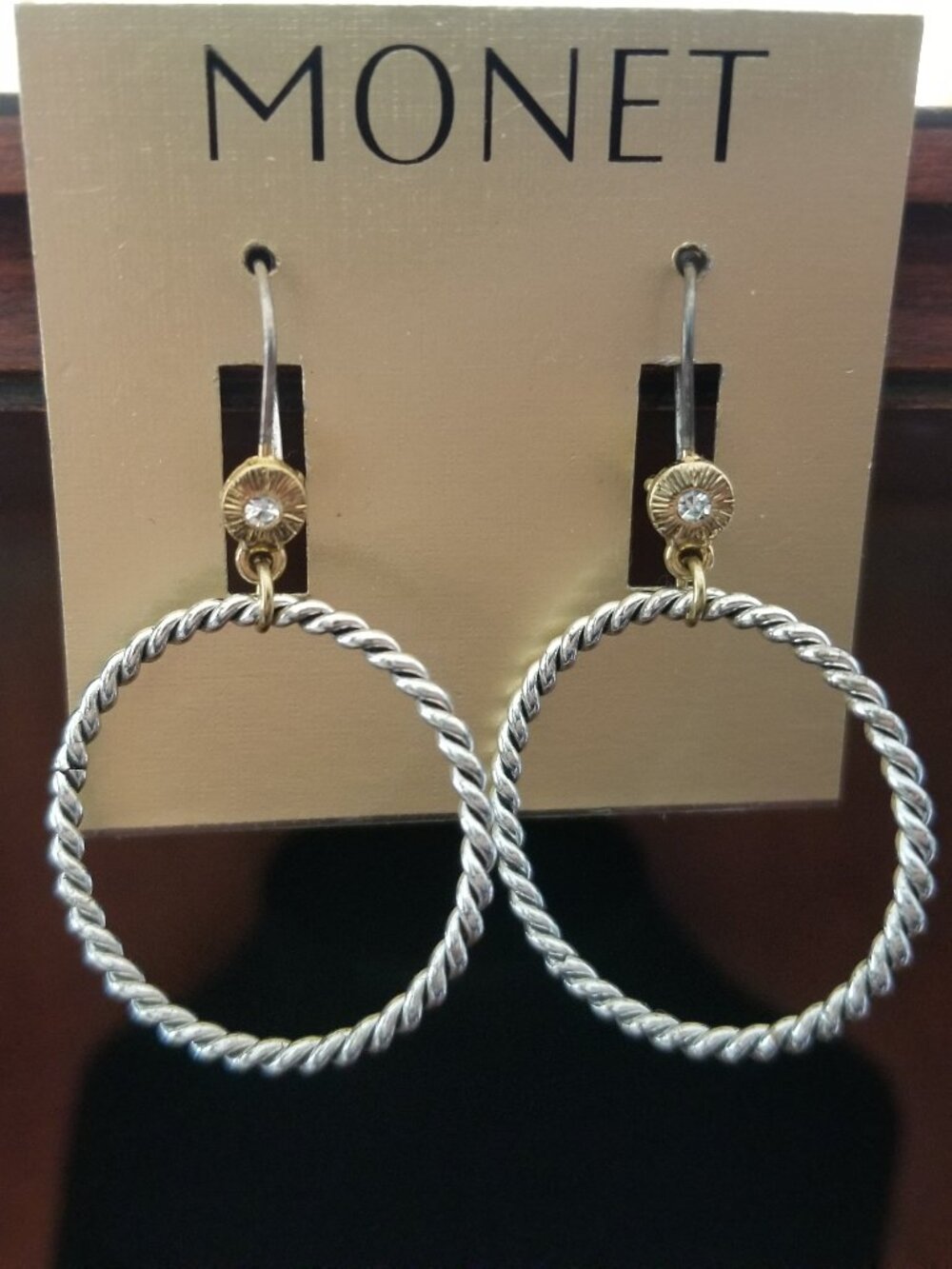 Monet Silver-Tone Twisted Hoop Earrings with Gold Accents